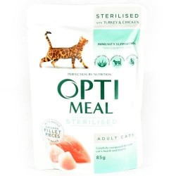 Optimeal - Optimeal Cat Hrana umeda pentru pisici sterilizate, cu file de curcan si pui in sos