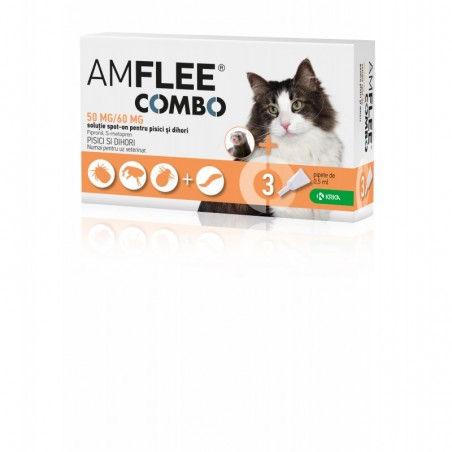KRKA - Amflee Combo Cat pentru utilizare impotriva infestatiilor cu purici si capuse