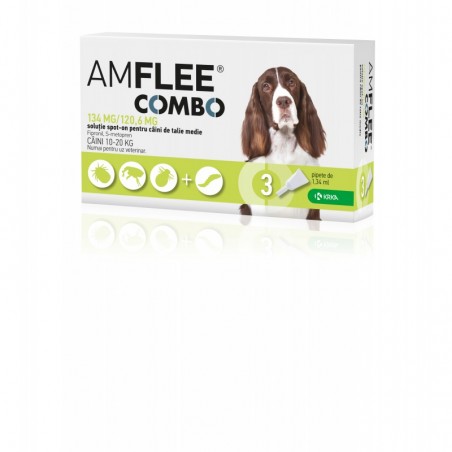 KRKA - Amflee Combo Dog pentru utilizare impotriva infestarilor cu purici si capuse pentru caini cu greutatea intre 10 - 20 kg